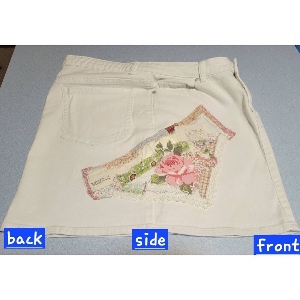 Cottage Core reworked upcycled repurposed patchwork denim jean skirt size 14 - Picture 9 of 12